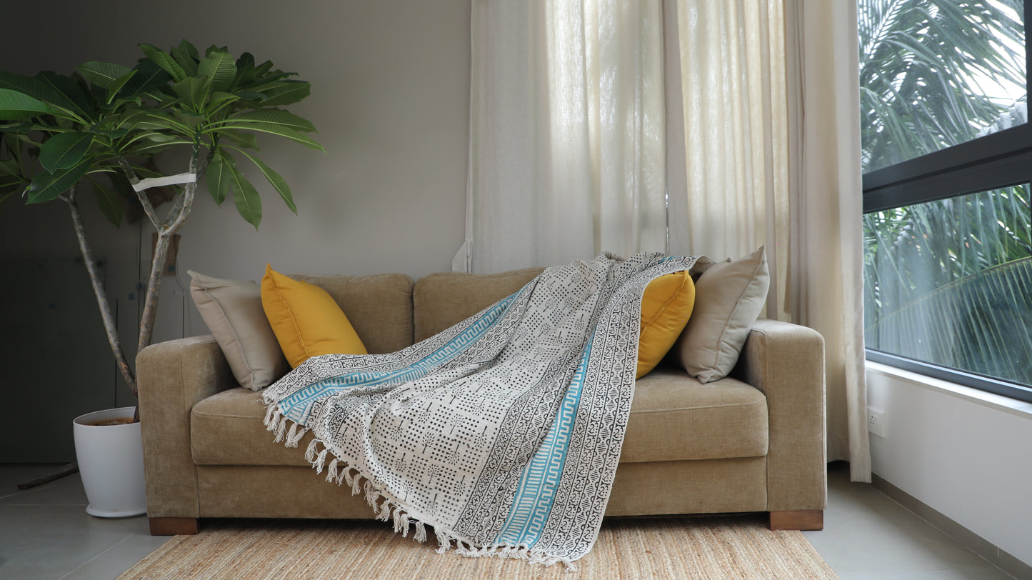 Patterned Organic Jute Cotton Sofa Throw