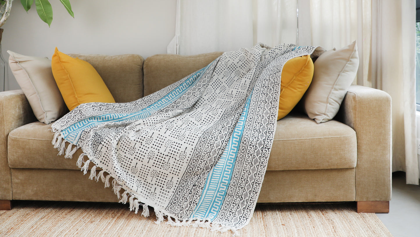 Patterned Organic Jute Cotton Sofa Throw