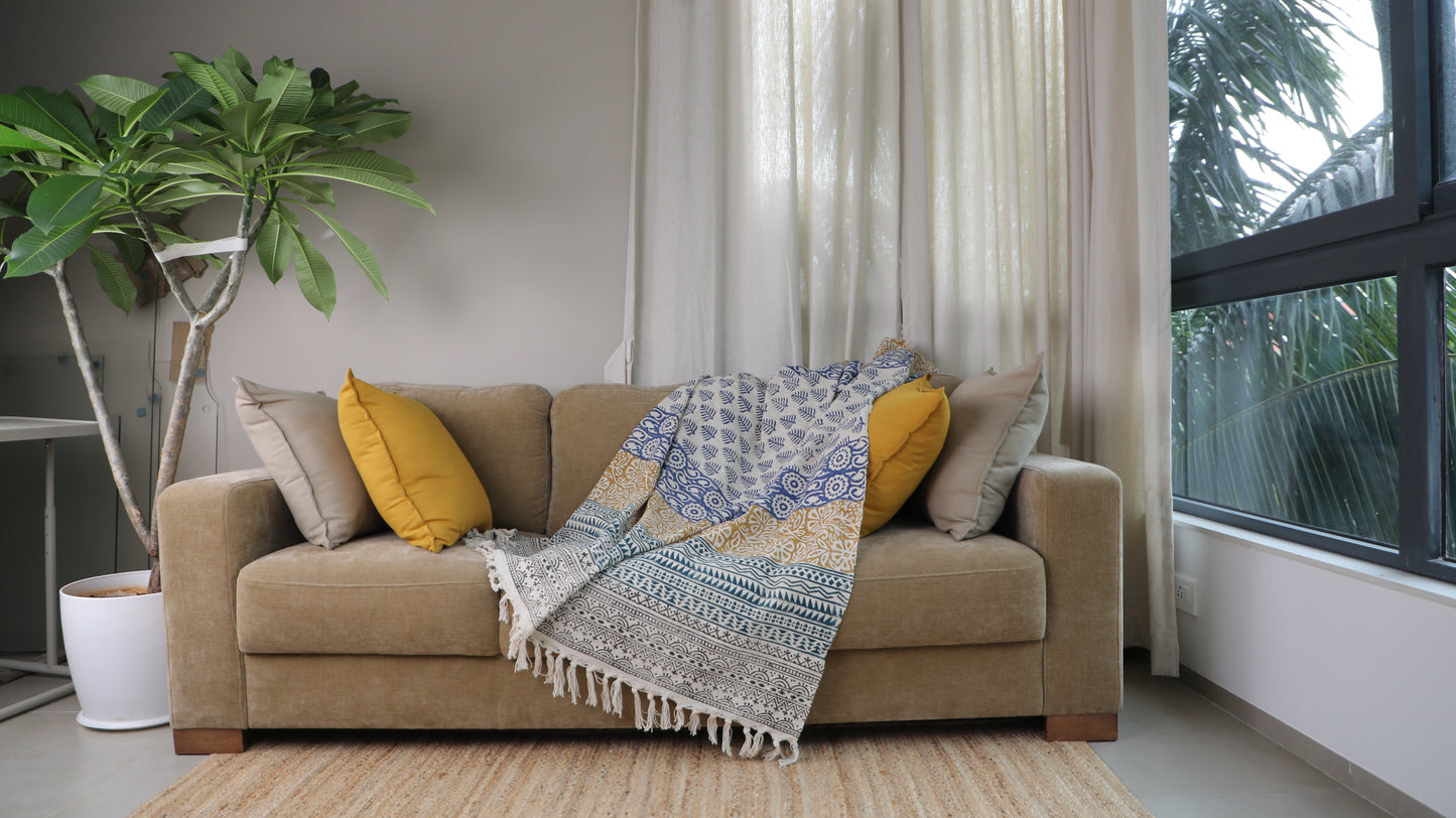 Leaf Patterned Organic Jute Cotton Sofa Throw