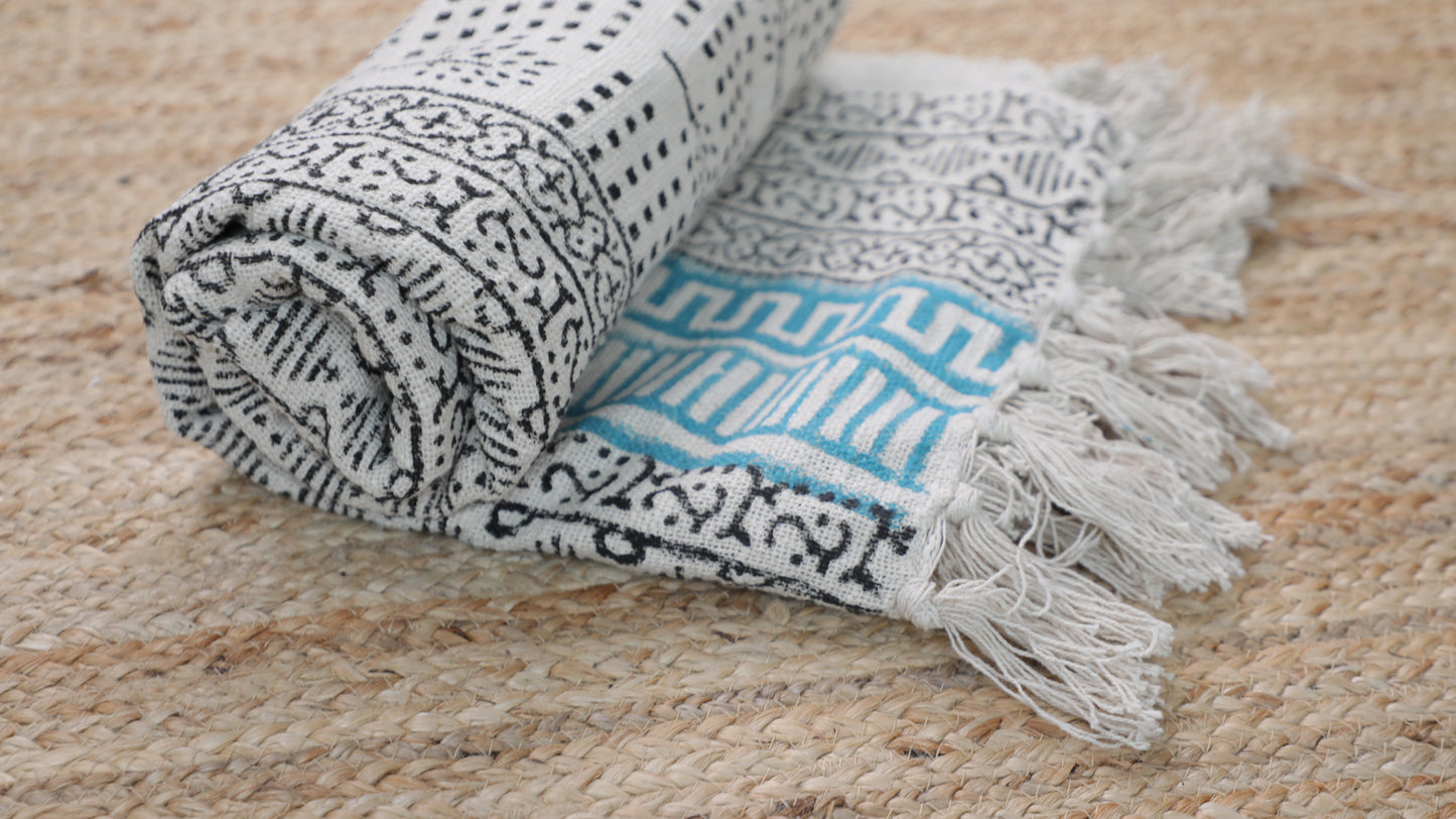 Patterned Organic Jute Cotton Sofa Throw