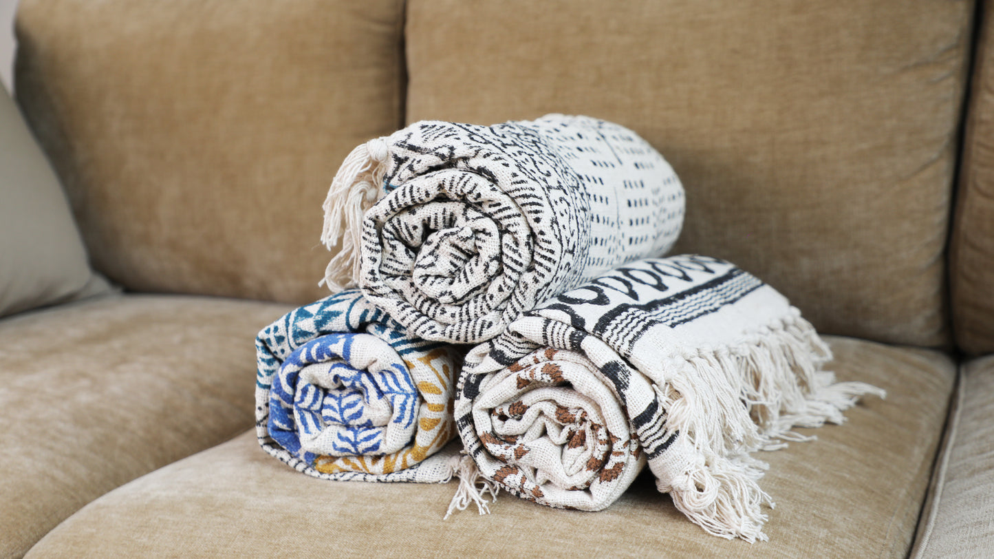 Patterned Organic Jute Cotton Sofa Throw