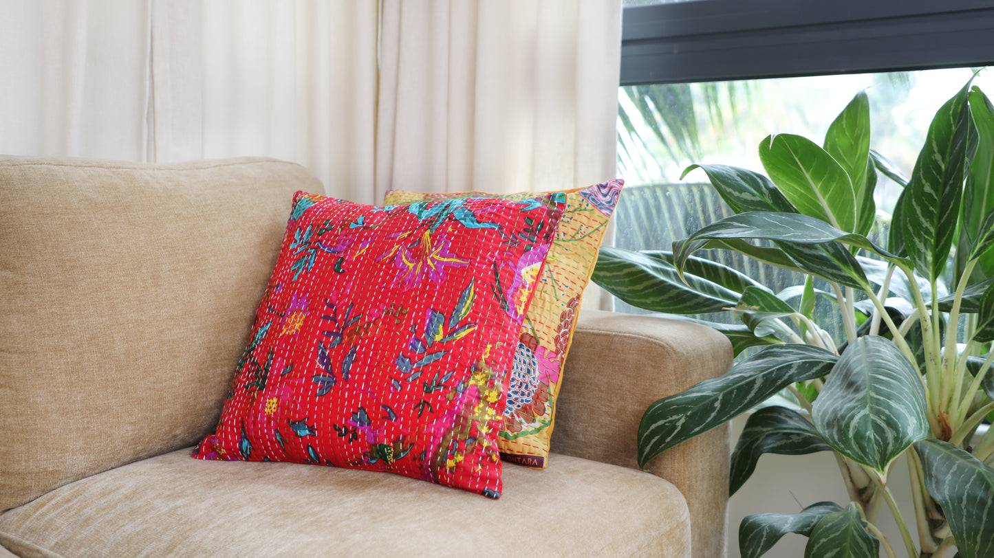 Kantha Elegance - Multicolored hand embroidered pure cotton based cushion sets