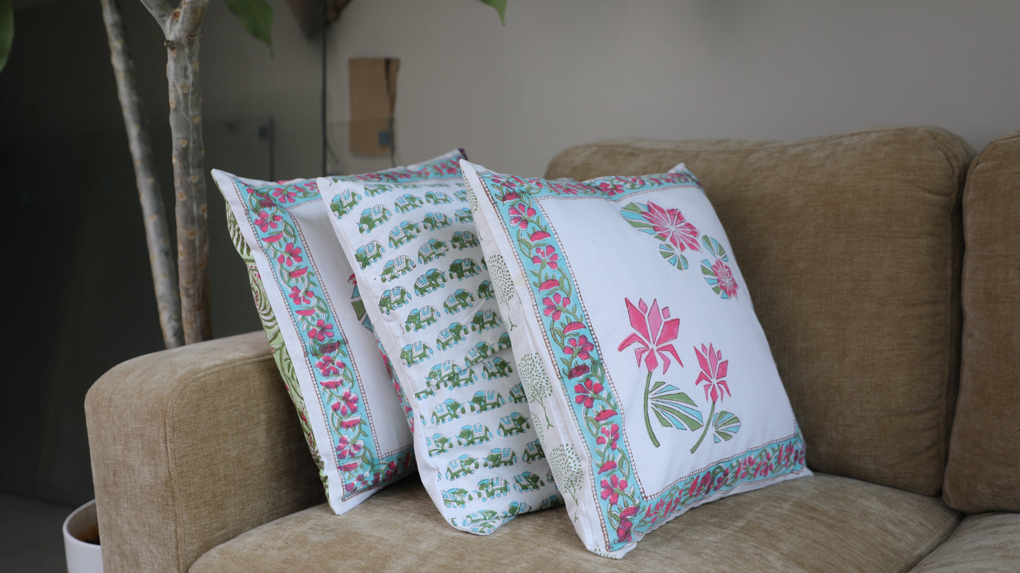 Petals Charm - Block Print Floral Cushion Cover sets