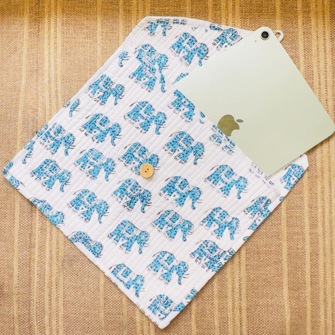 Eco-Chic Quilted Cotton iPad Air Sleeve - Quirky Blue