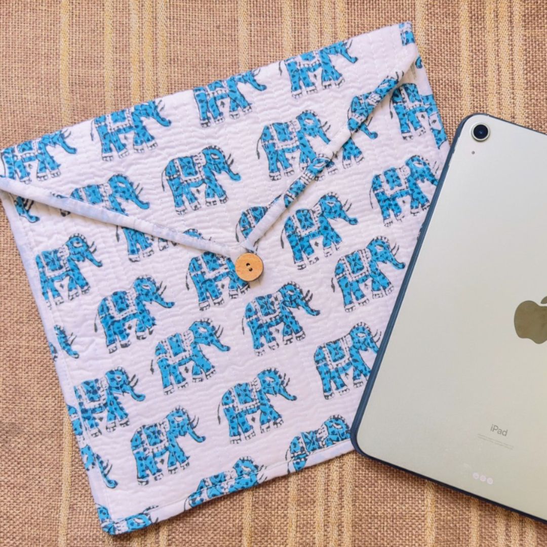 Eco-Chic Quilted Cotton iPad Air Sleeve - Quirky Blue