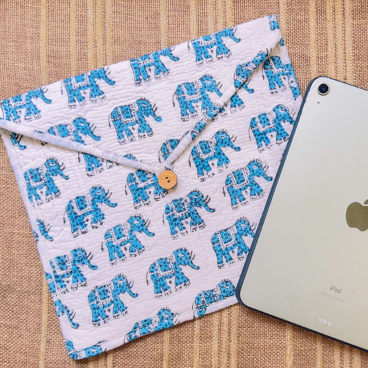 Eco-Chic Quilted Cotton iPad Air Sleeve - Quirky Blue