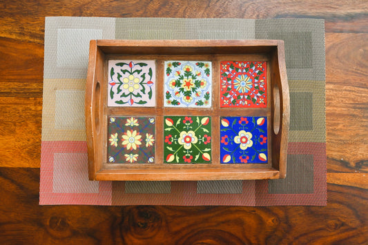 Timeless Mosaic: Handcrafted Sheesham Tray (Serves 6)