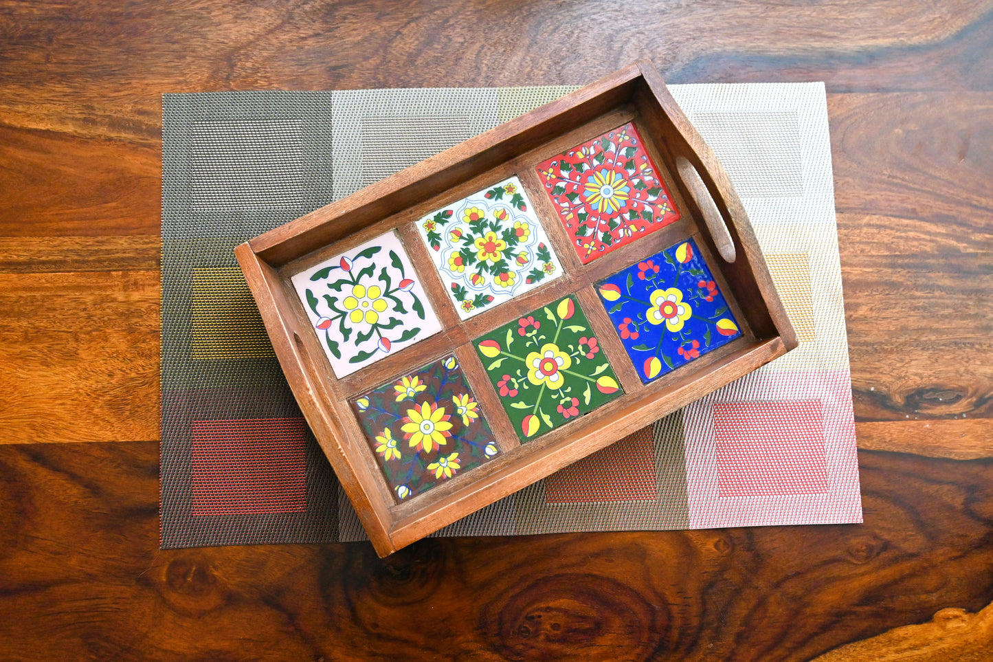 Timeless Mosaic: Handcrafted Sheesham Tray (Serves 6)