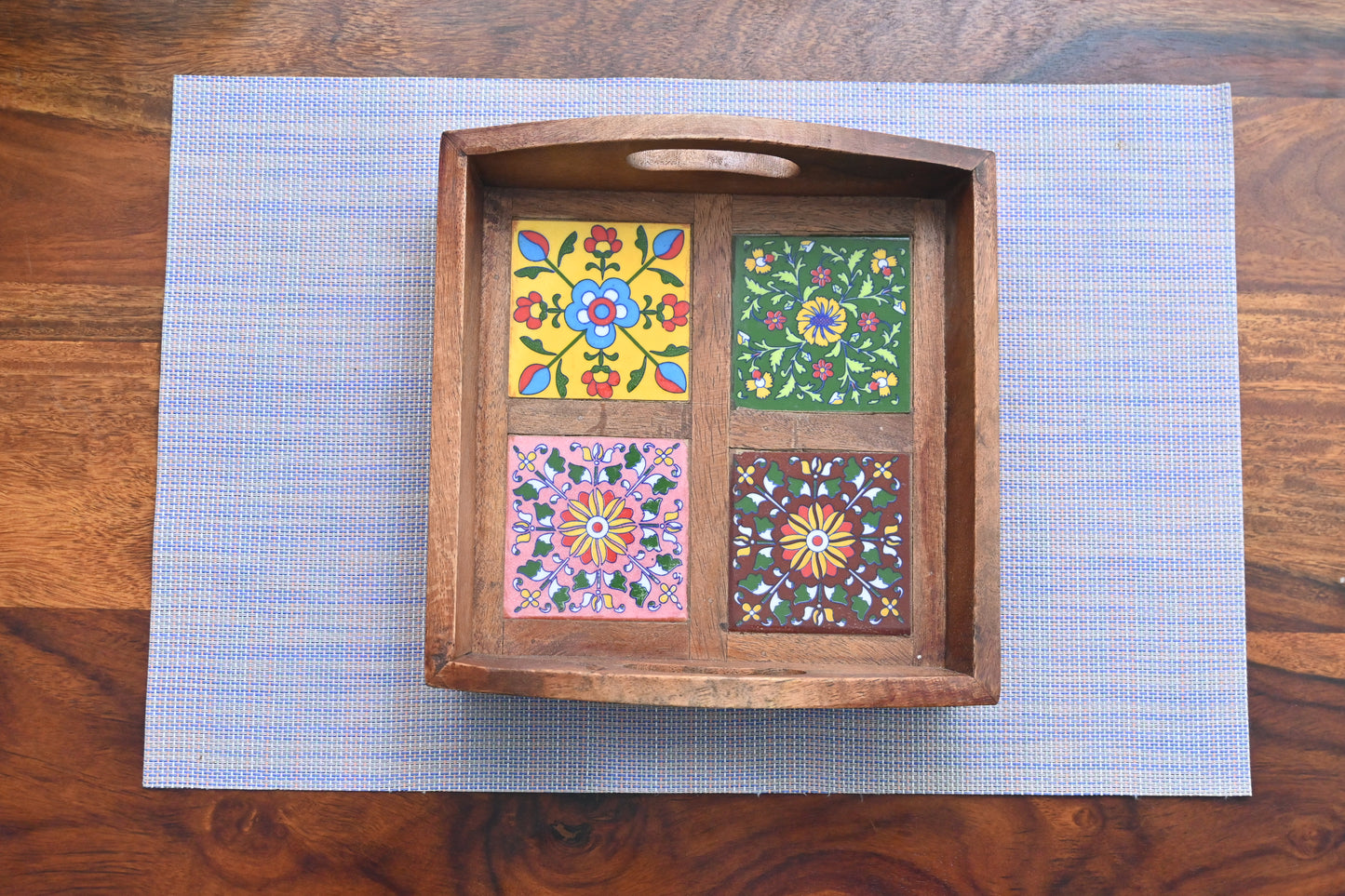 Timeless Mosaic: Handcrafted Sheesham Tray (Serves 4)