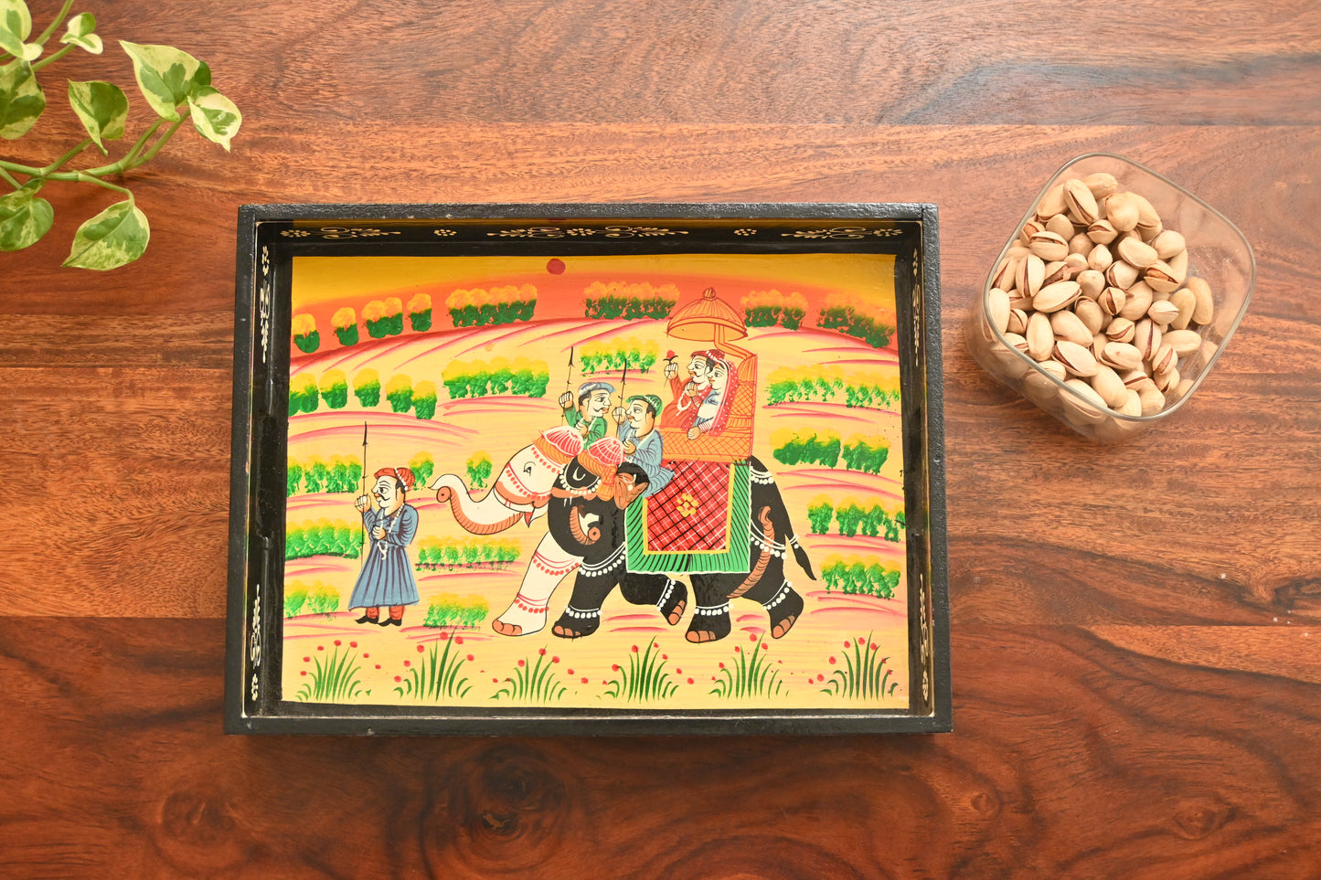 Antique King Procession Handpainted Wooden Tray - Set of 3