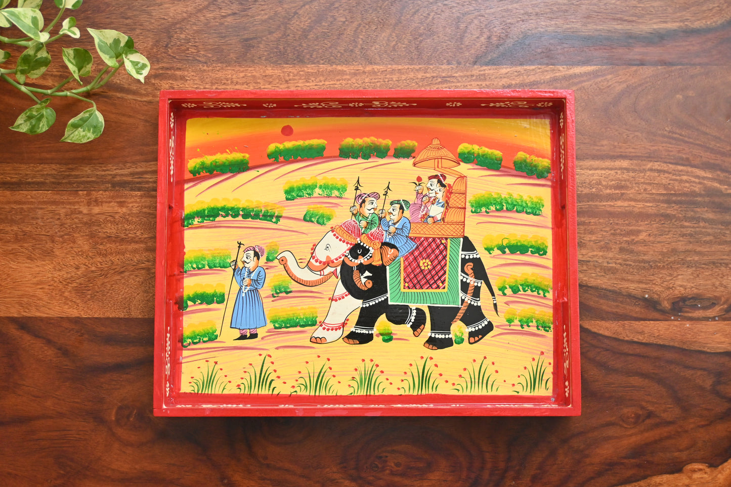 Antique King Procession Handpainted Wooden Tray - Set of 3