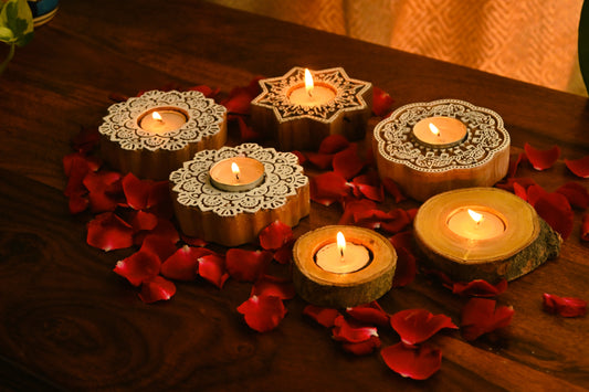 Assorted Set of 4 Handmade Wooden Block Tealights