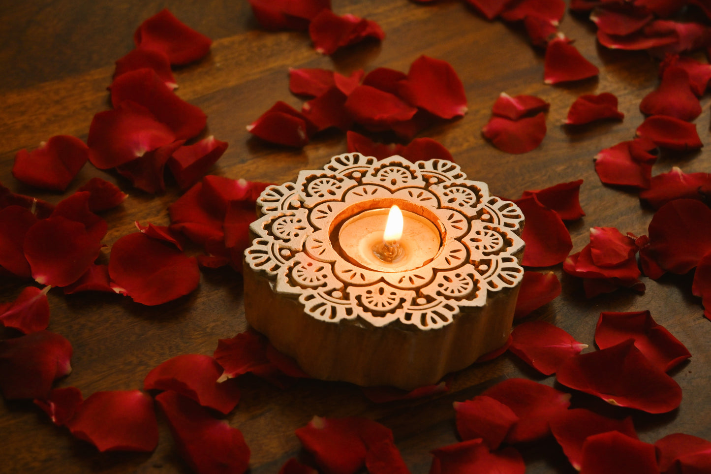 Wooden Flower Handmade Tealight