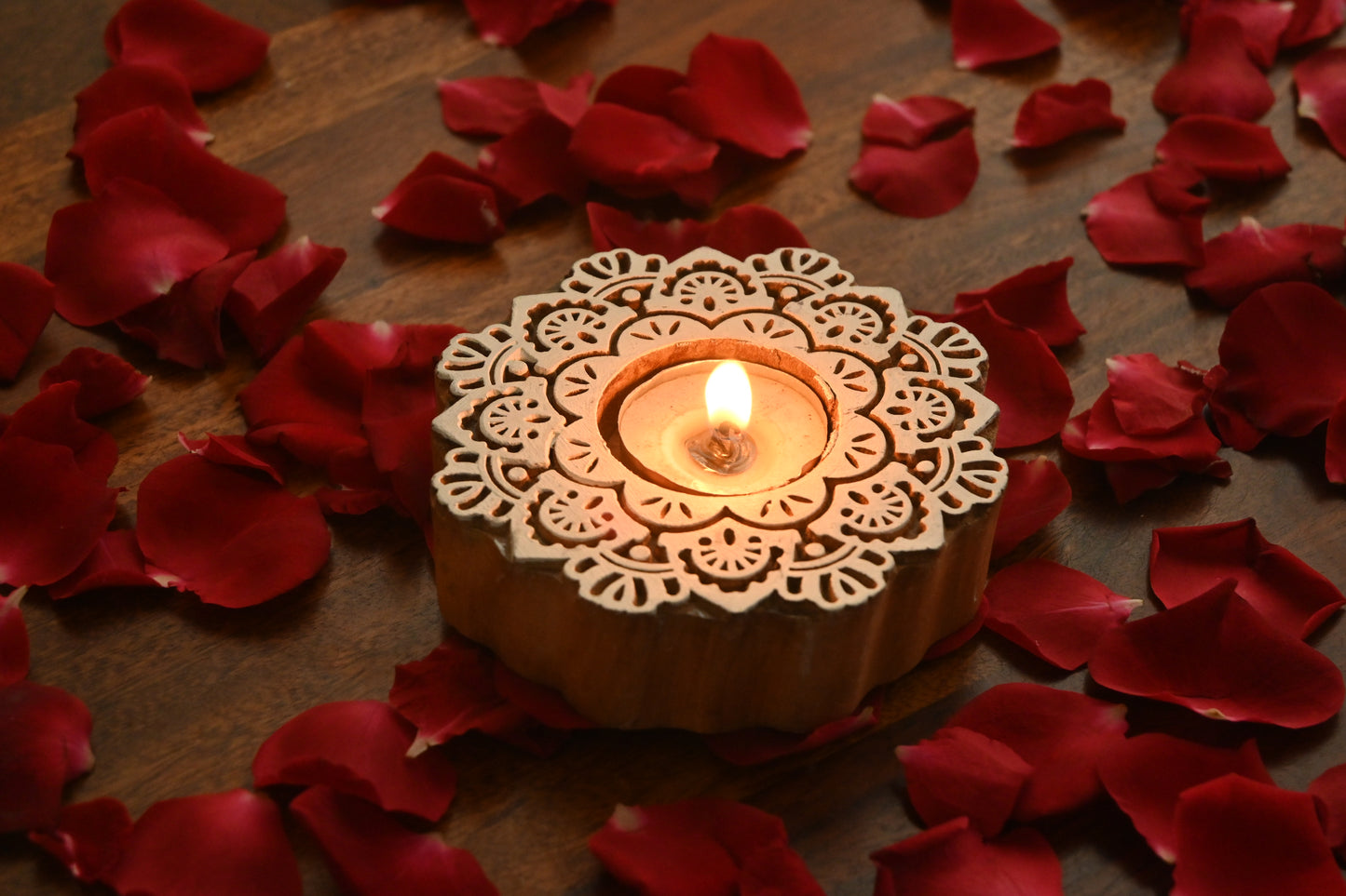 Wooden Flower Handmade Tealight