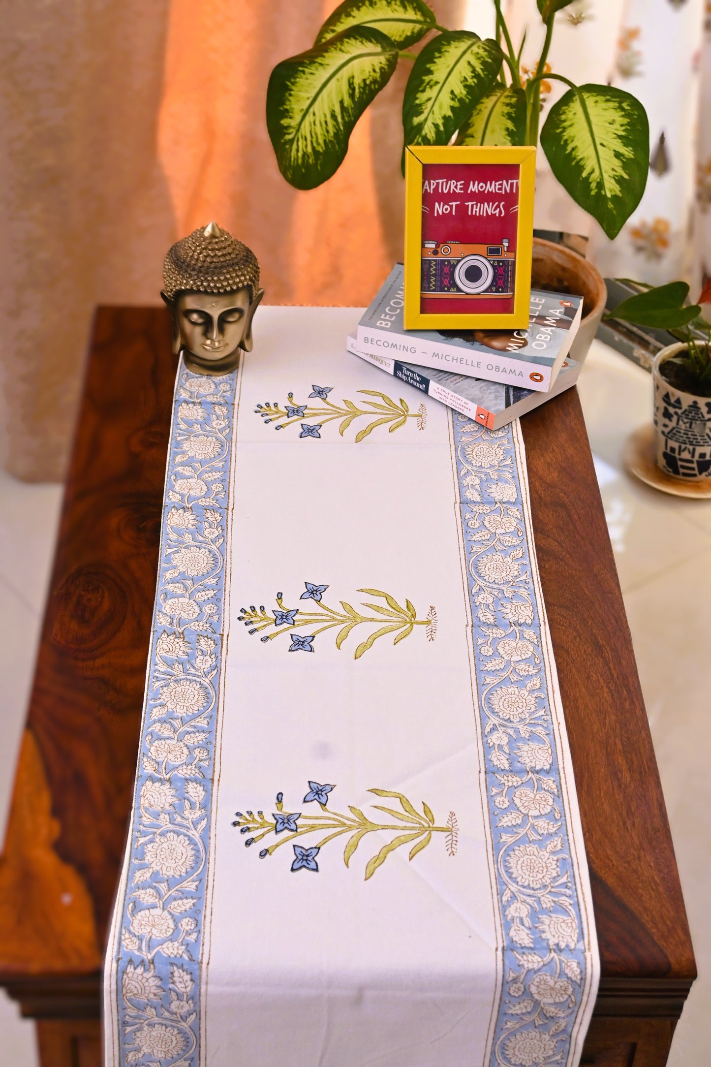 Blue Handblock Print Table Runner