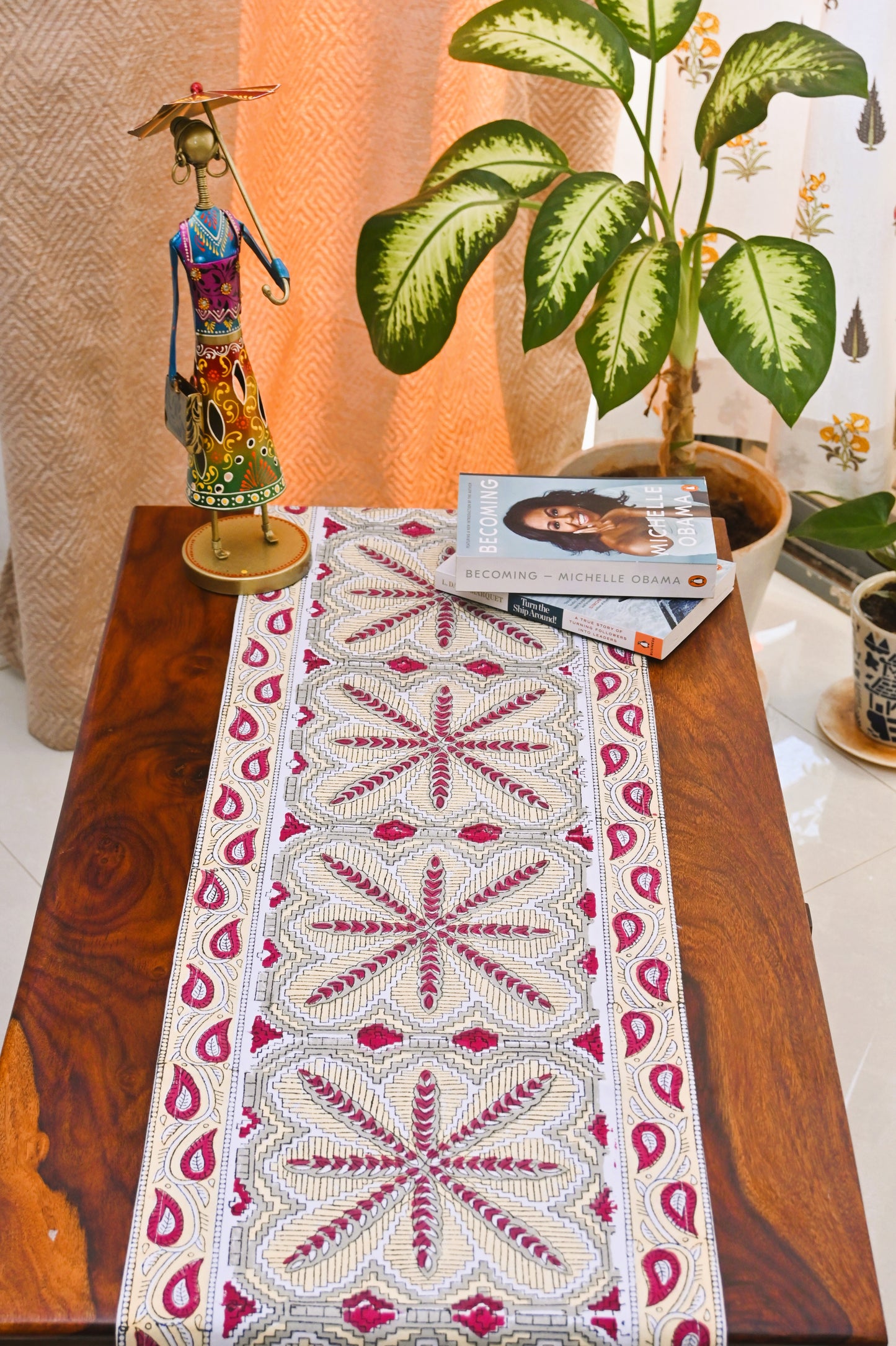 Flower Handblock Print Table Drape