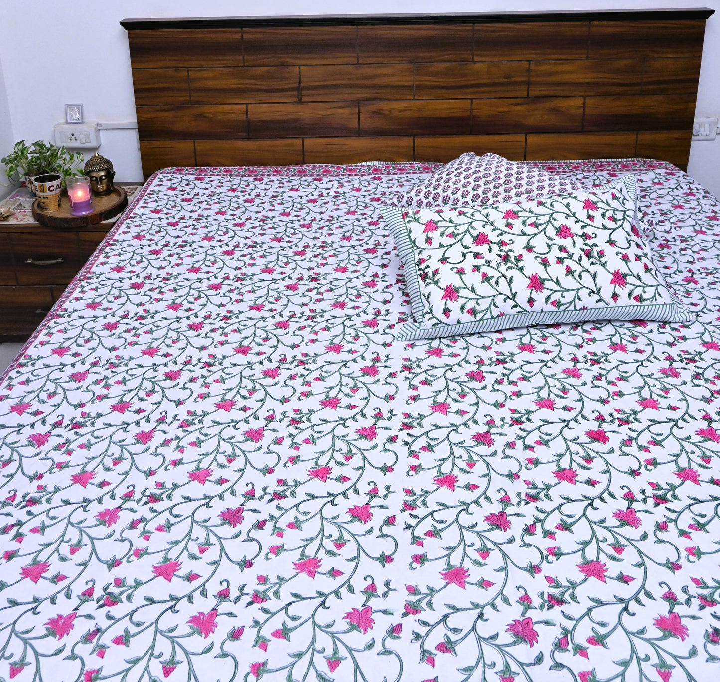 Flower Shower Percale Cotton Bed Spread Handblock Design (King Size)