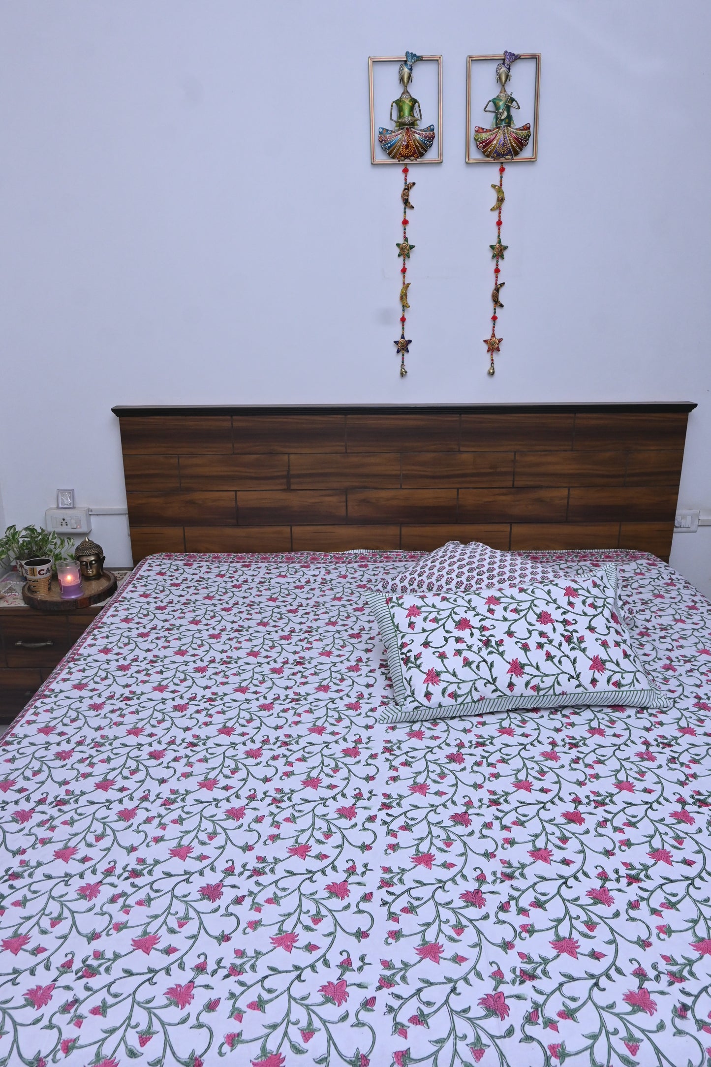 Flower Shower Percale Cotton Bed Spread Handblock Design (King Size)