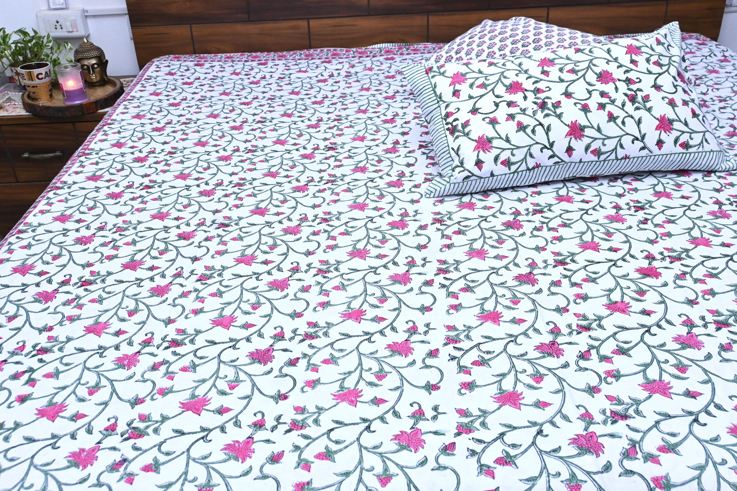 Flower Shower Percale Cotton Bed Spread Handblock Design (King Size)