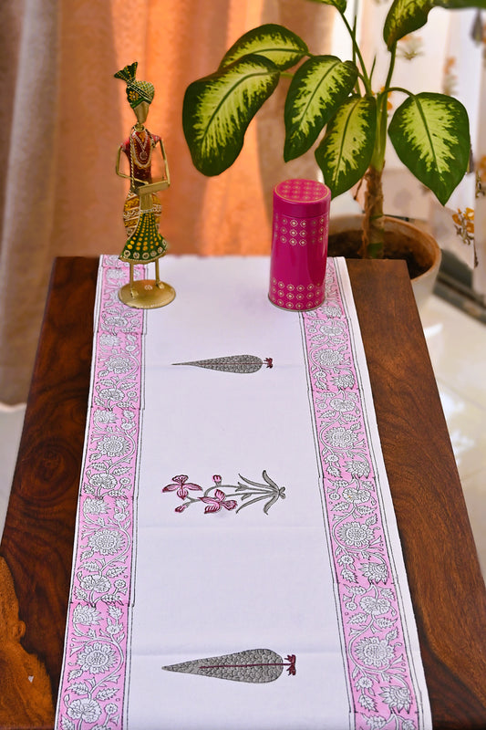 Pink Handblock Print Table Runner