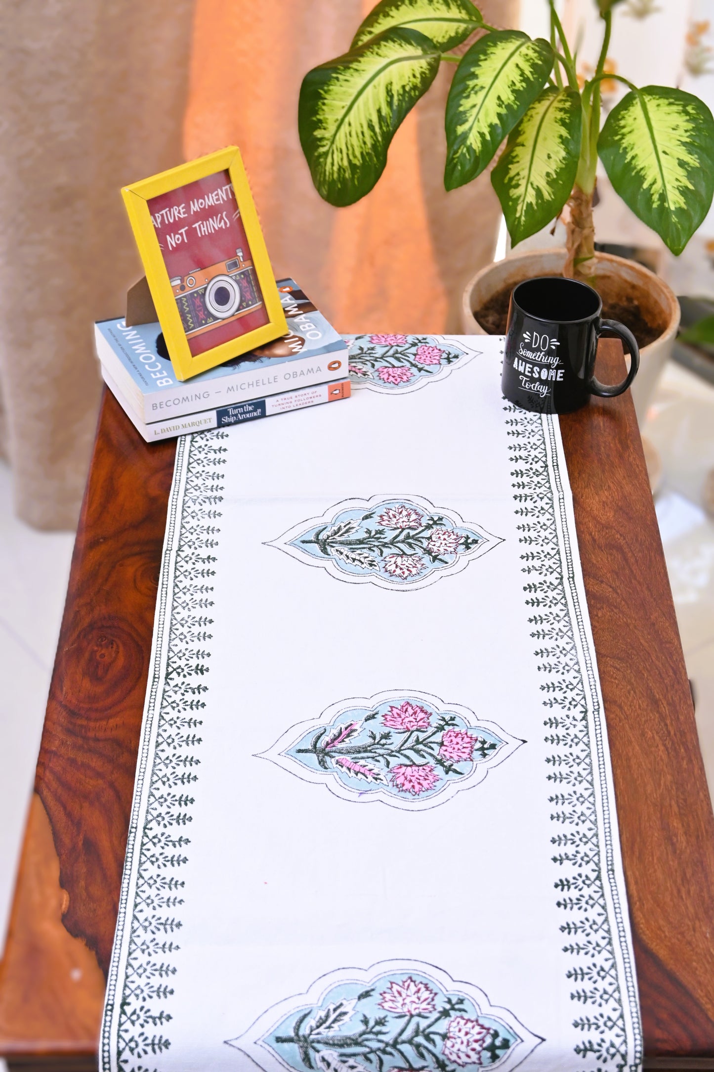 Leafy Charm Handblock Print Table Runner