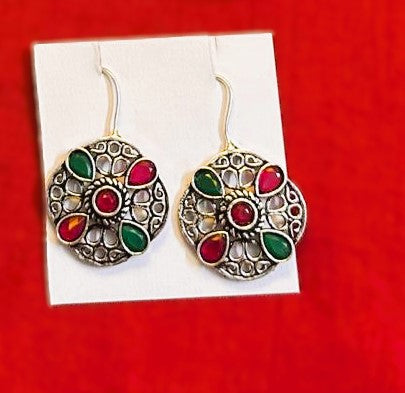 Multi-shades Jaipuri Stone Drop Earrings