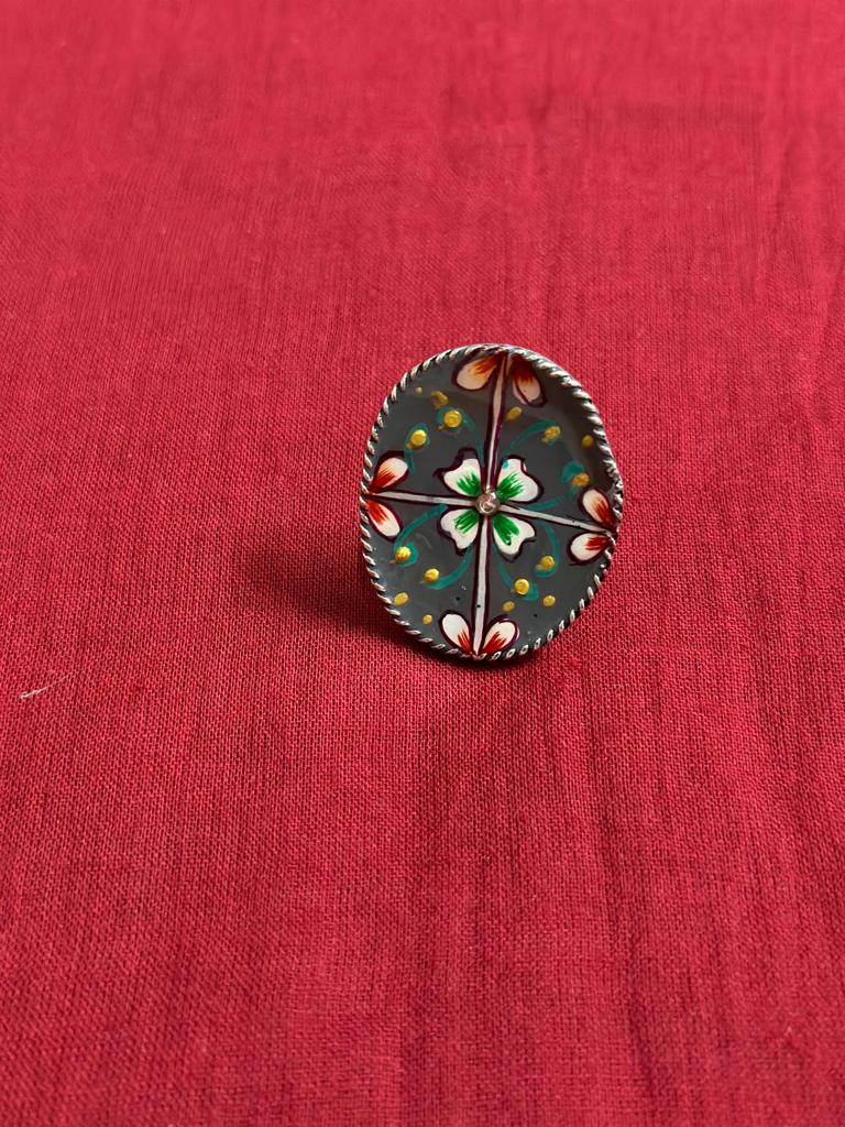 Floral Handpainted oval Ring