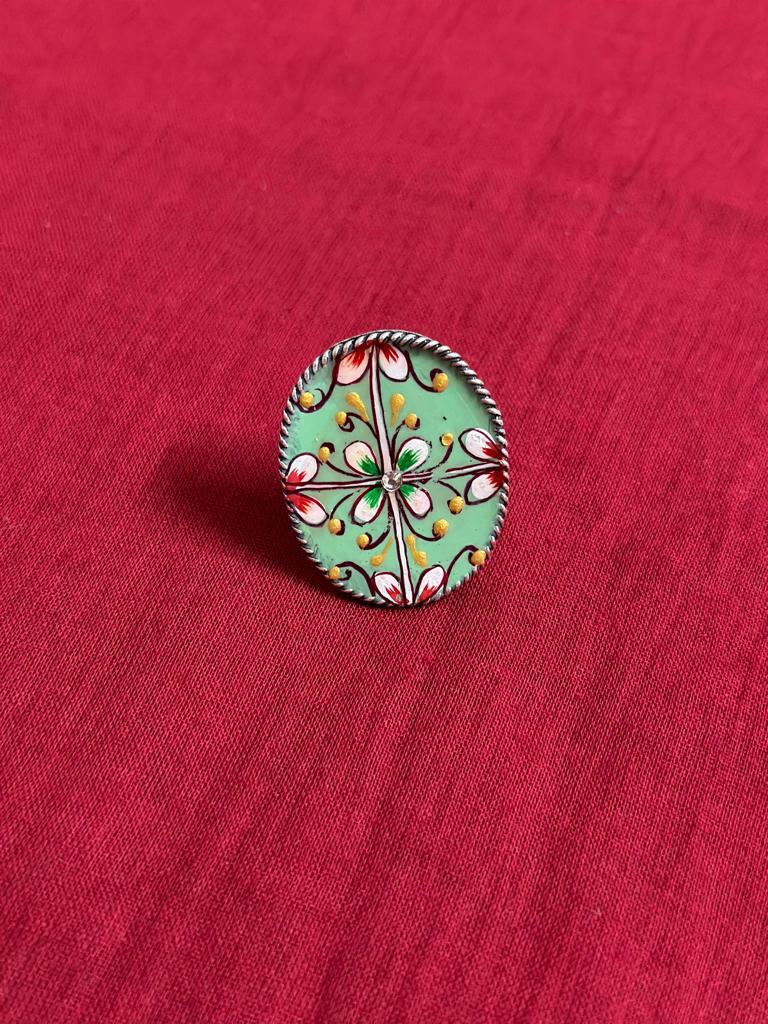 Floral Handpainted oval Ring