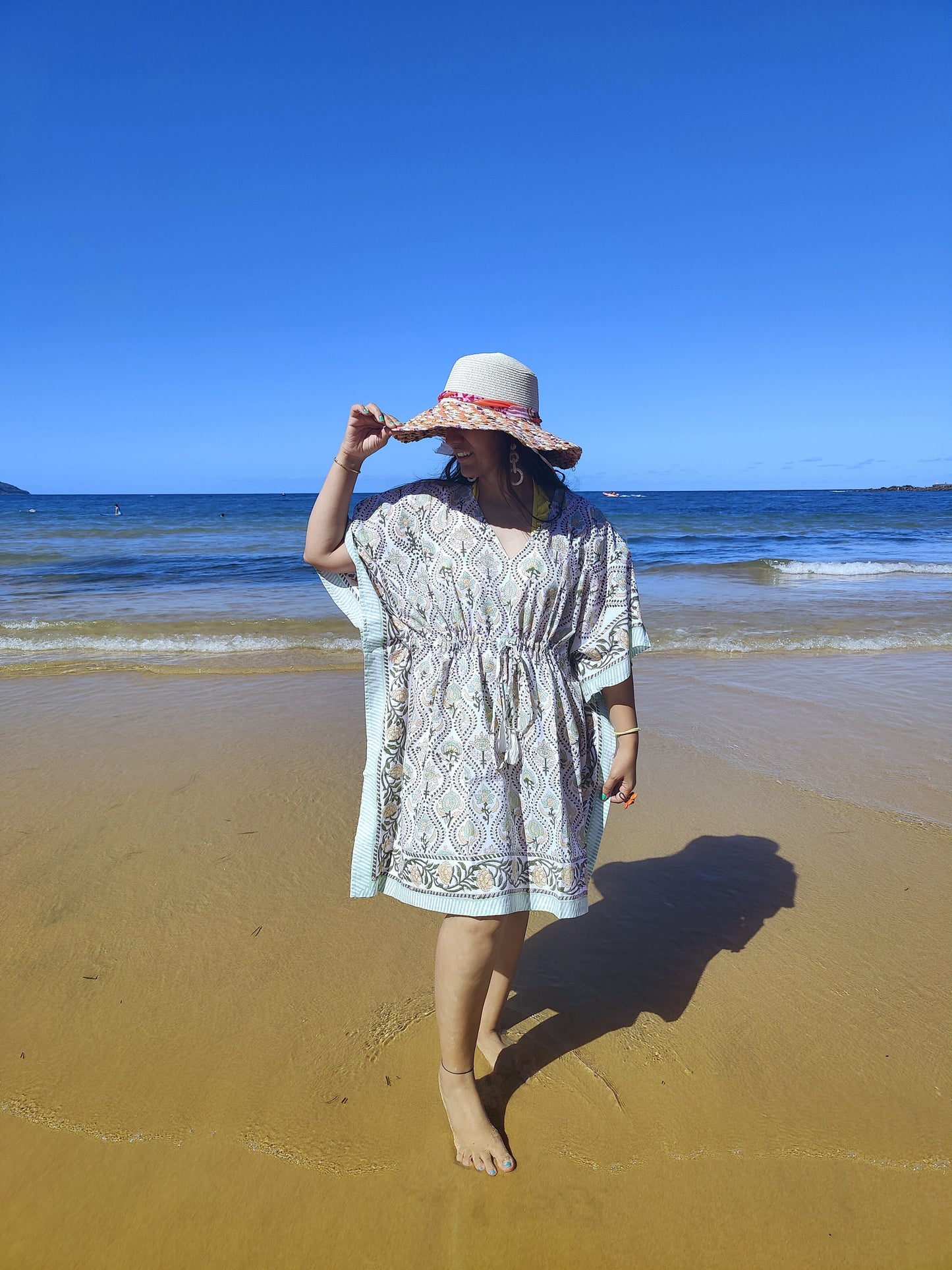 Verdant Bloom Handprinted Cotton Kaftan