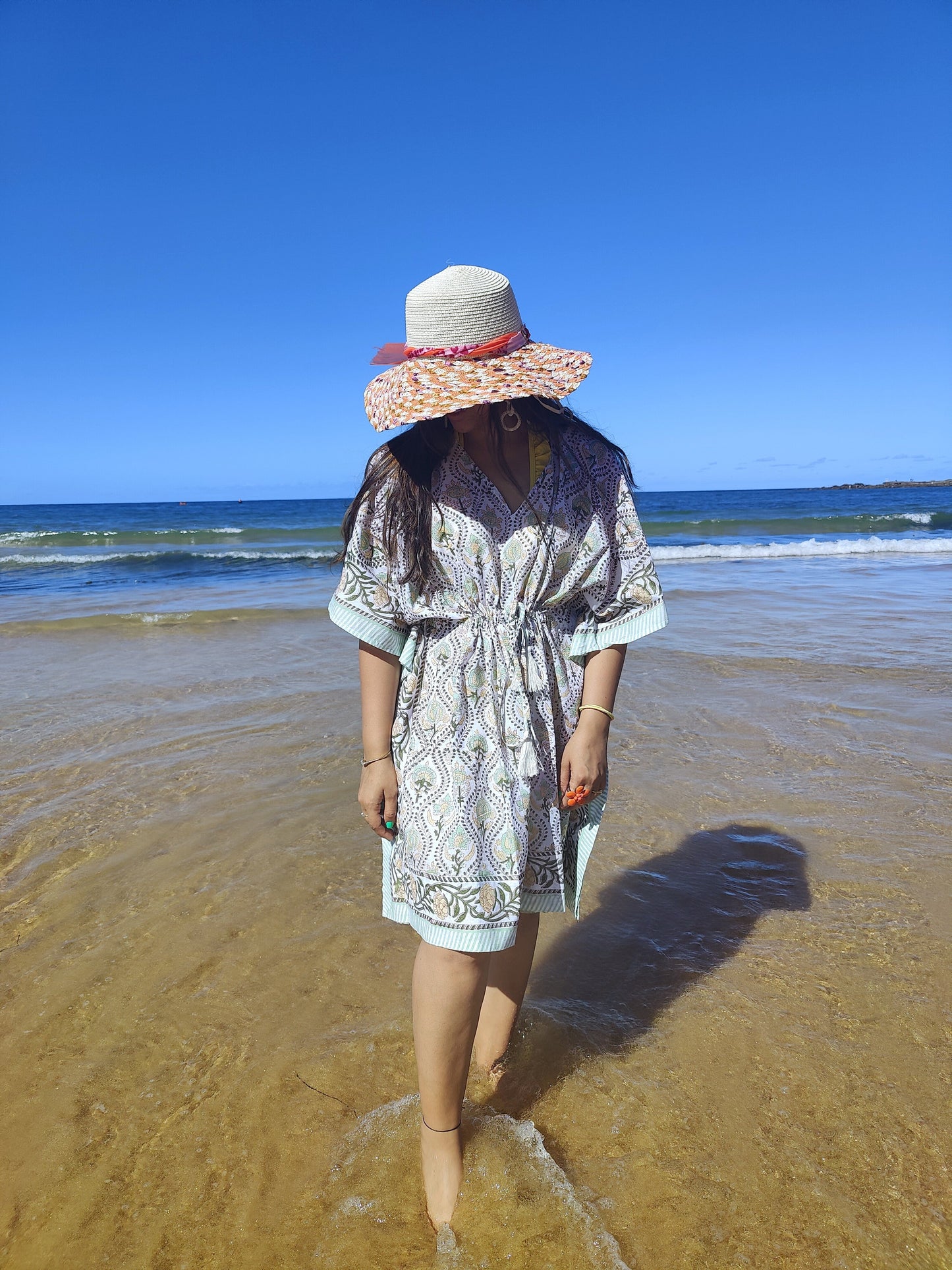 Verdant Bloom Handprinted Cotton Kaftan