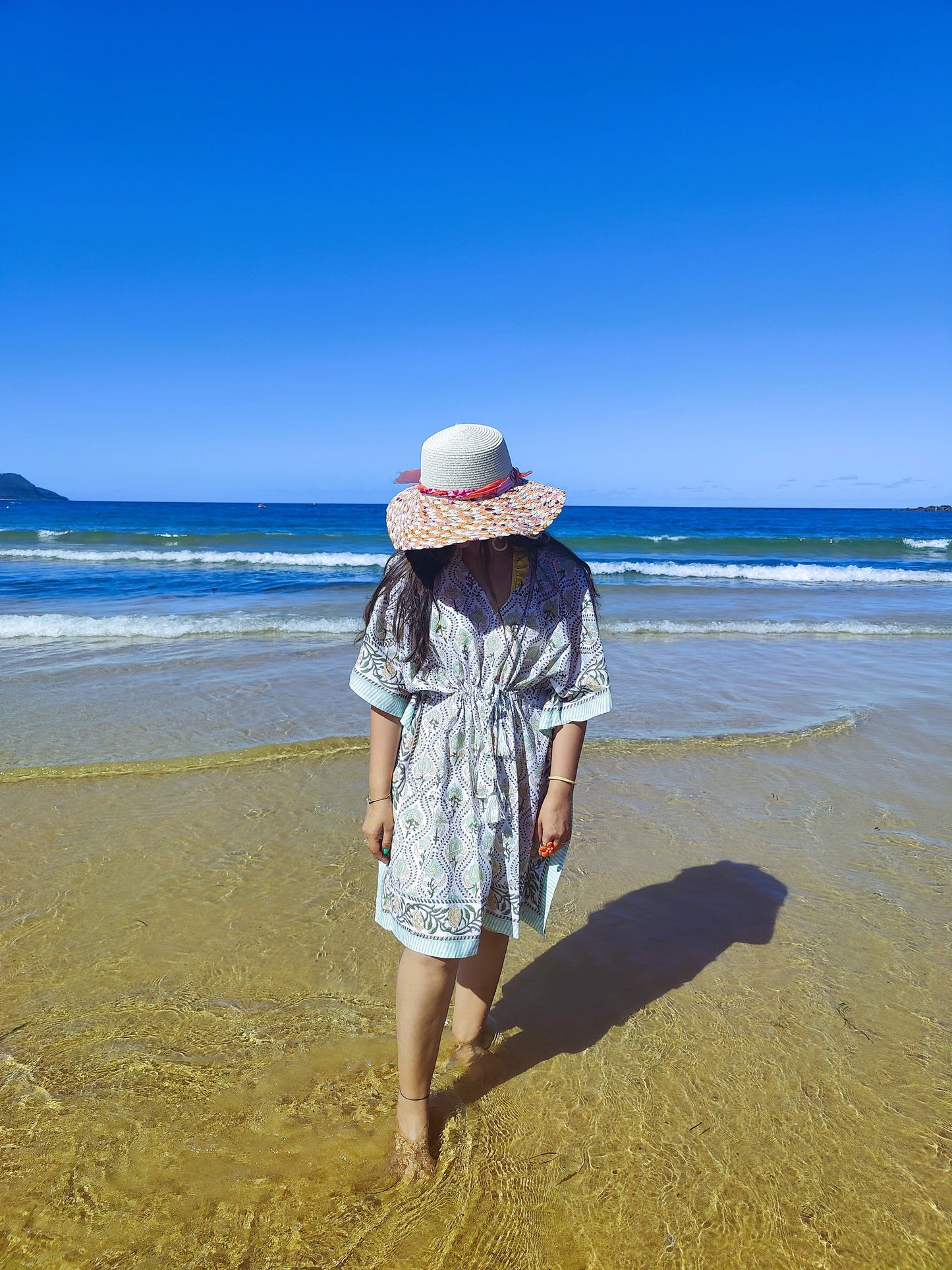 Verdant Bloom Handprinted Cotton Kaftan