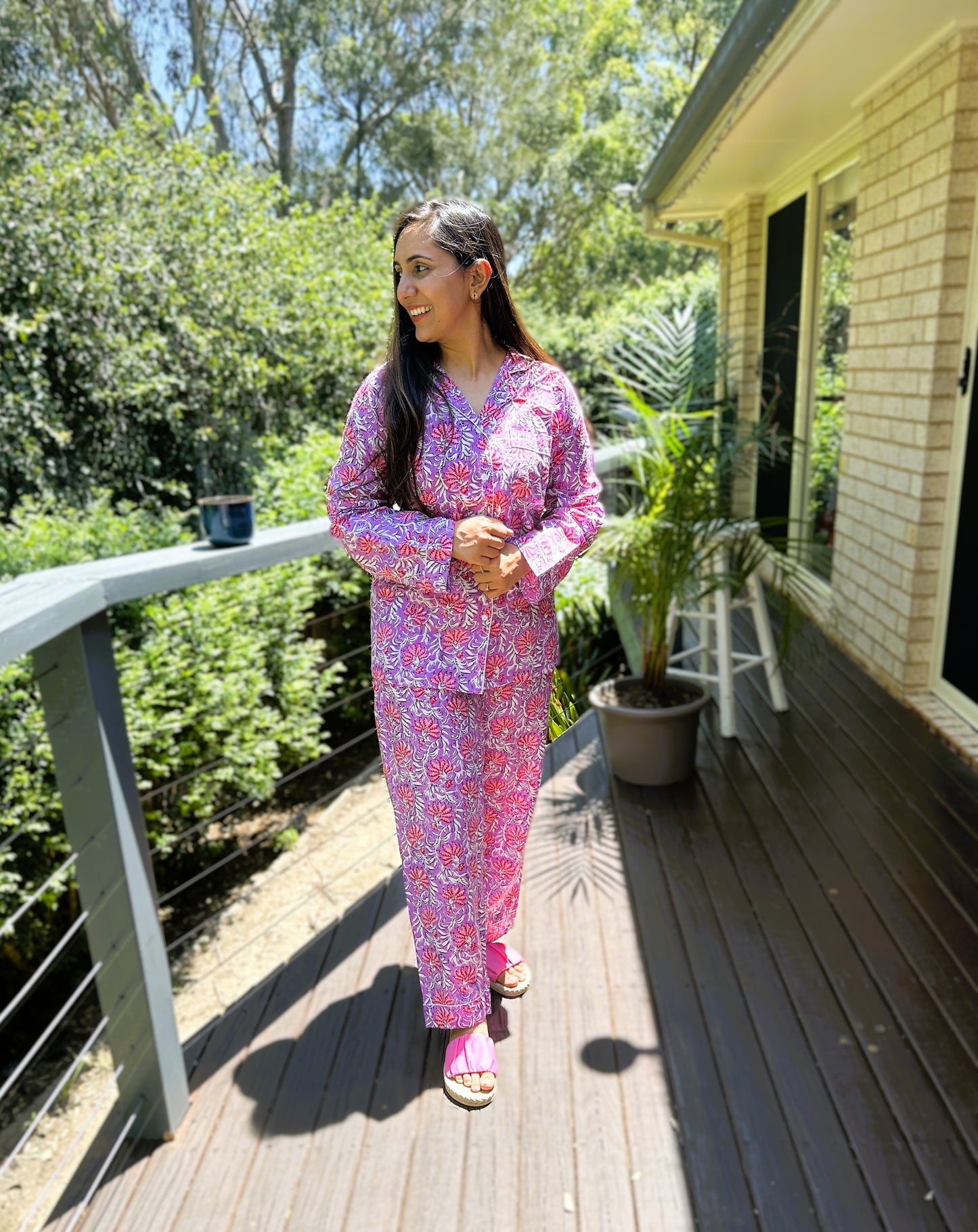 Pink Petal Handblock Print Cotton Lounge Set