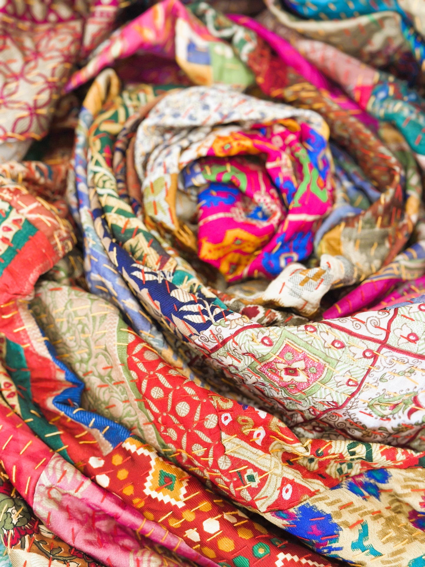 Kantha Vintage Look Silk Boho Bedspread – King Bed