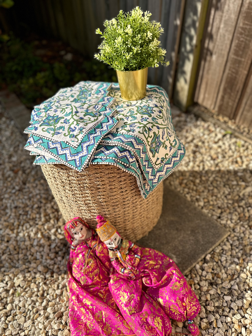 Elegant Cotton Handblock Print Table Setting Set - Teal Blue