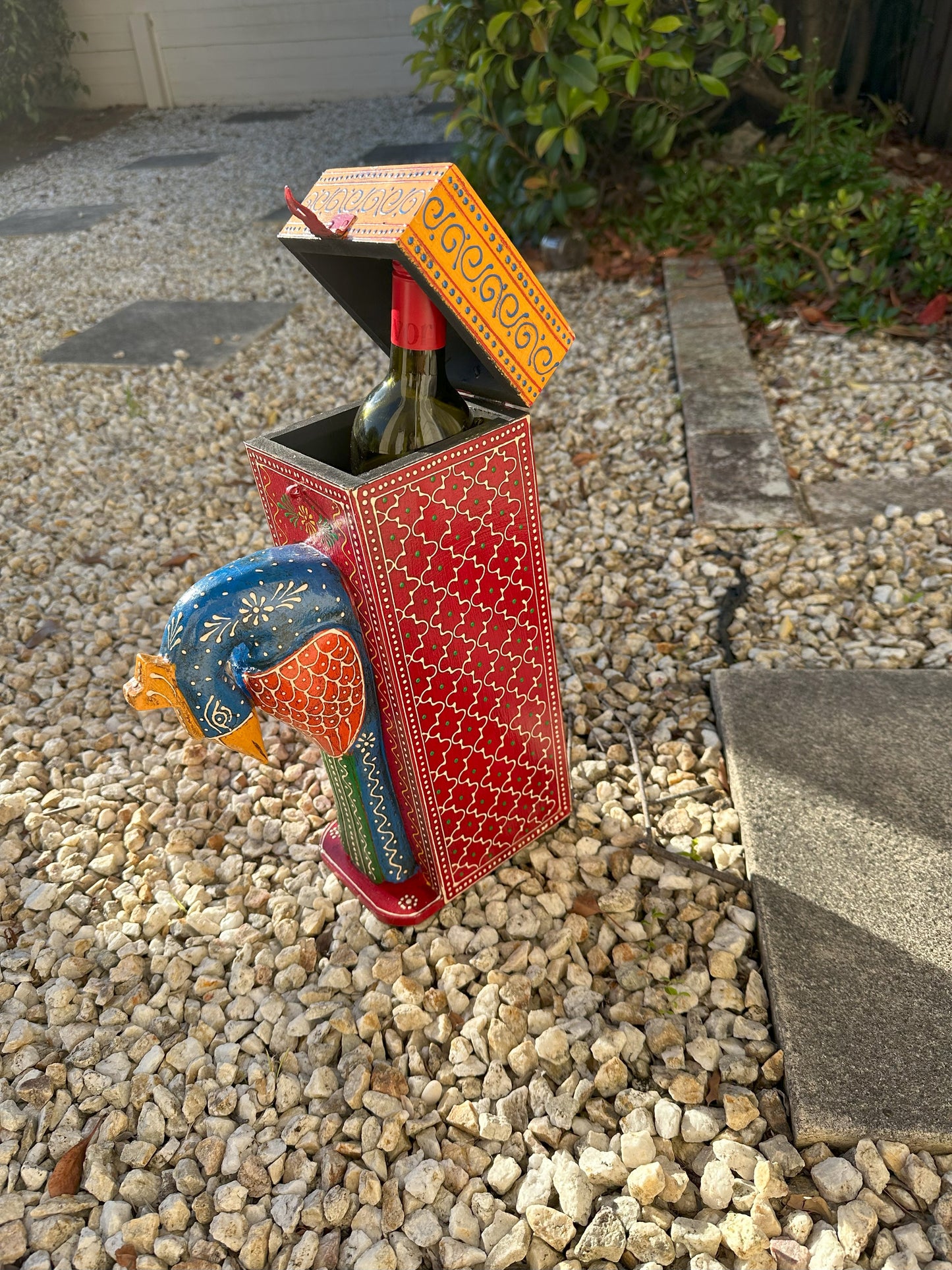 Handcrafted Wine Bottle Holder Box- Peacock