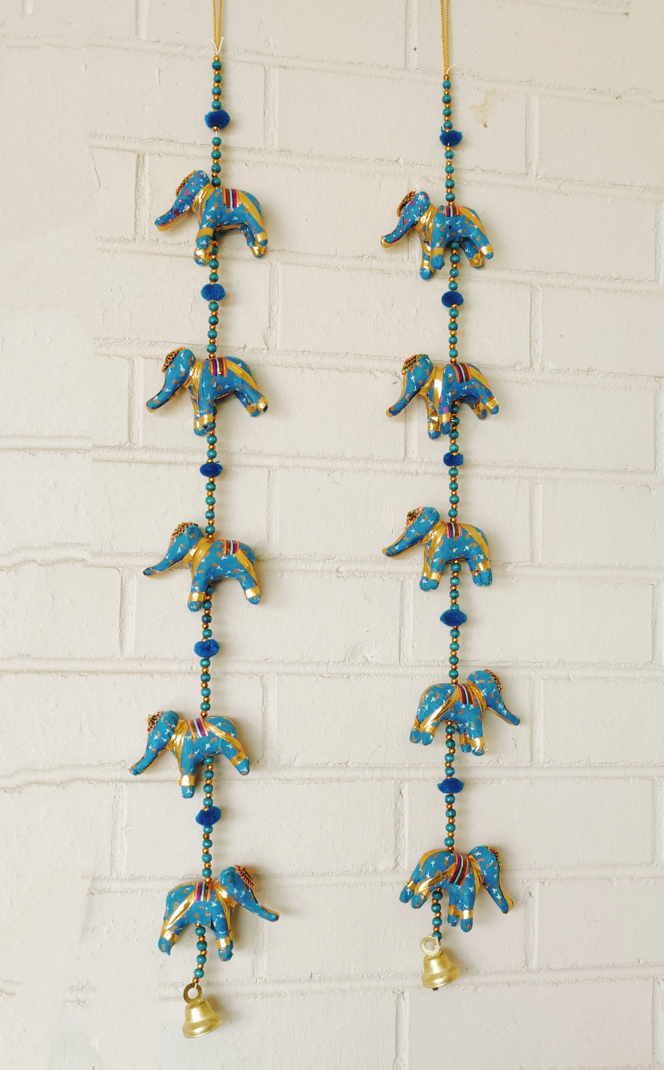 Gotta Patti Elephant Latkan Pair - set of 2 Blue Hangings