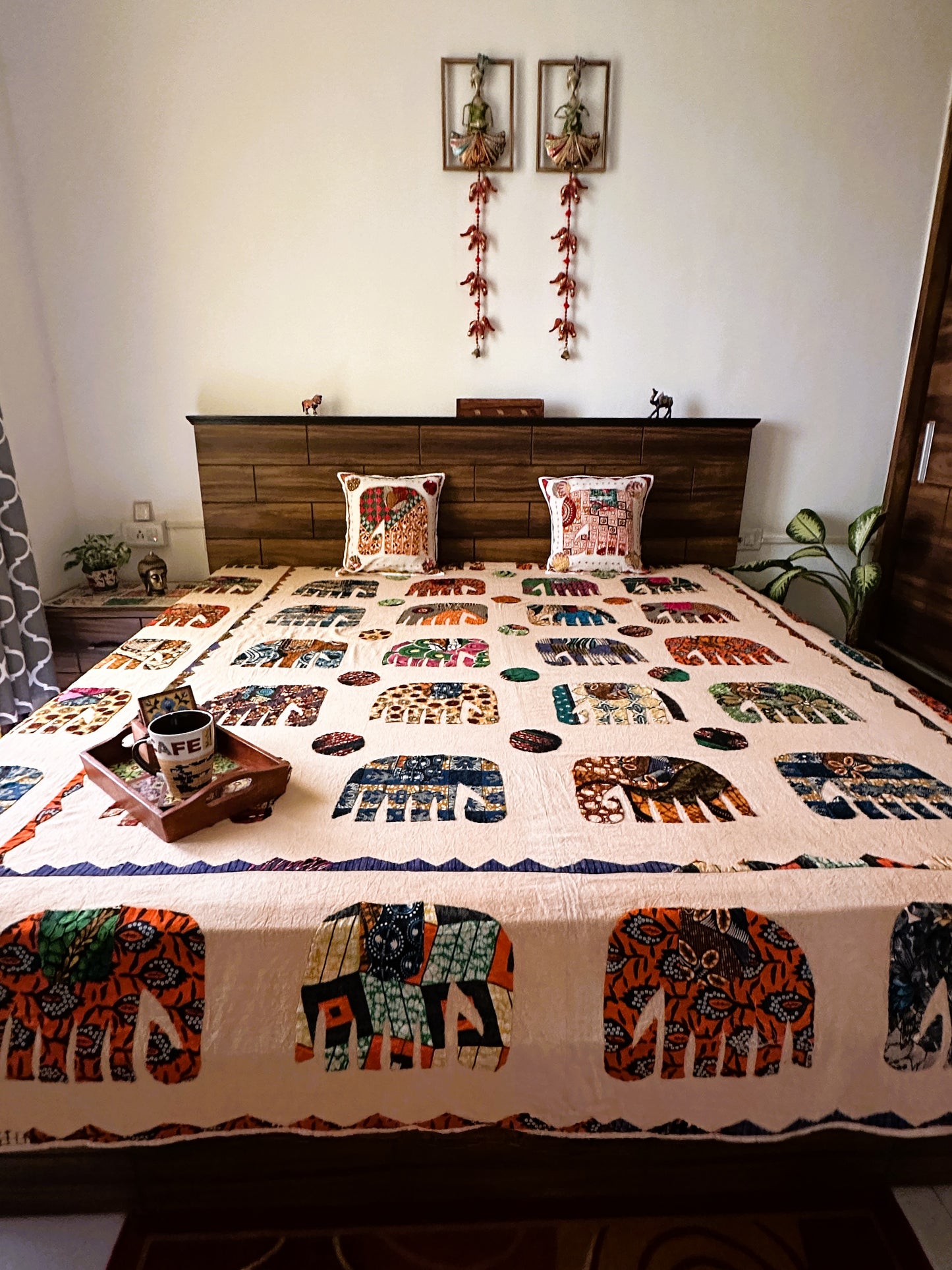 Boho Bedspread- Enchanted Elephant Patchwork Multicolor (King Size)