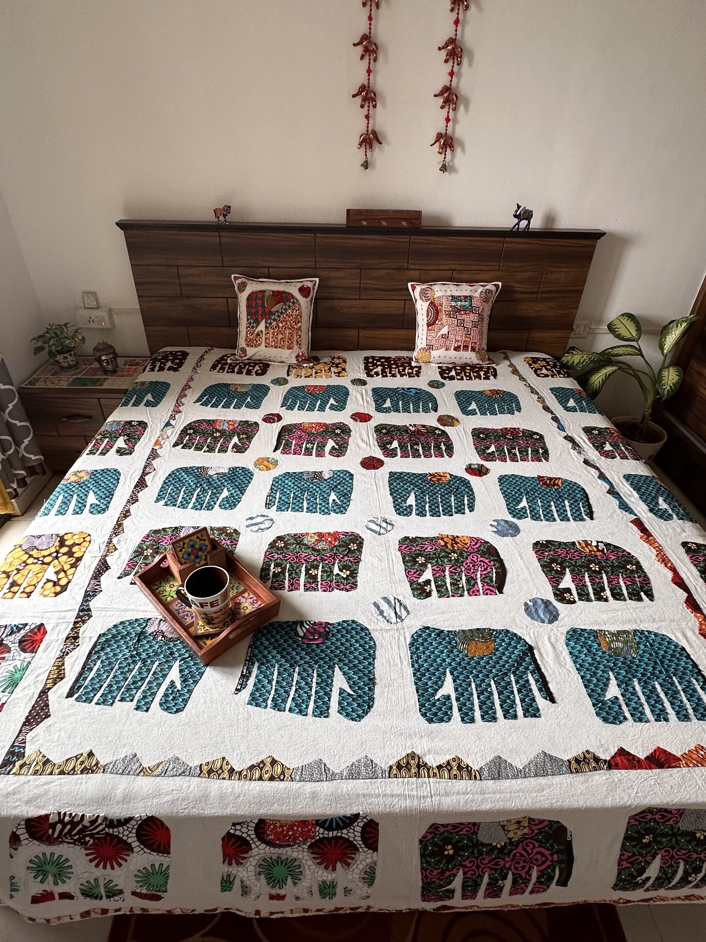 Boho Bedspread- Enchanted Elephant Patchwork Multicolor (King Size)