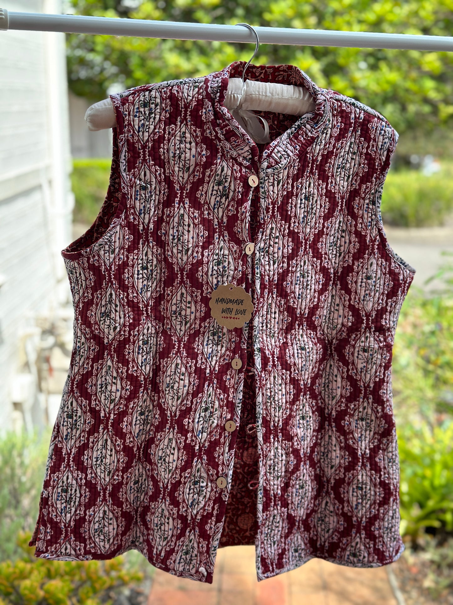 Cranberry Crush Quilted Cotton Fleece Vests (Reversible)