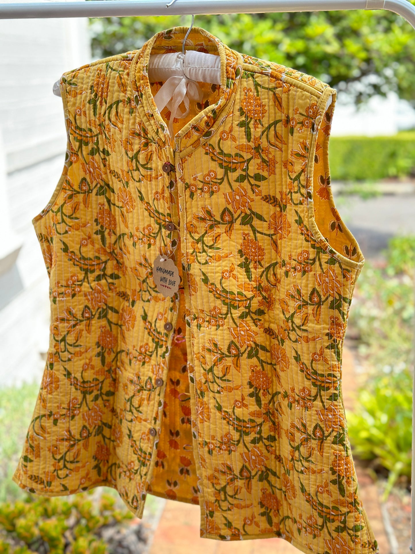 Golden Bloom Quilted Cotton Reversible Vest