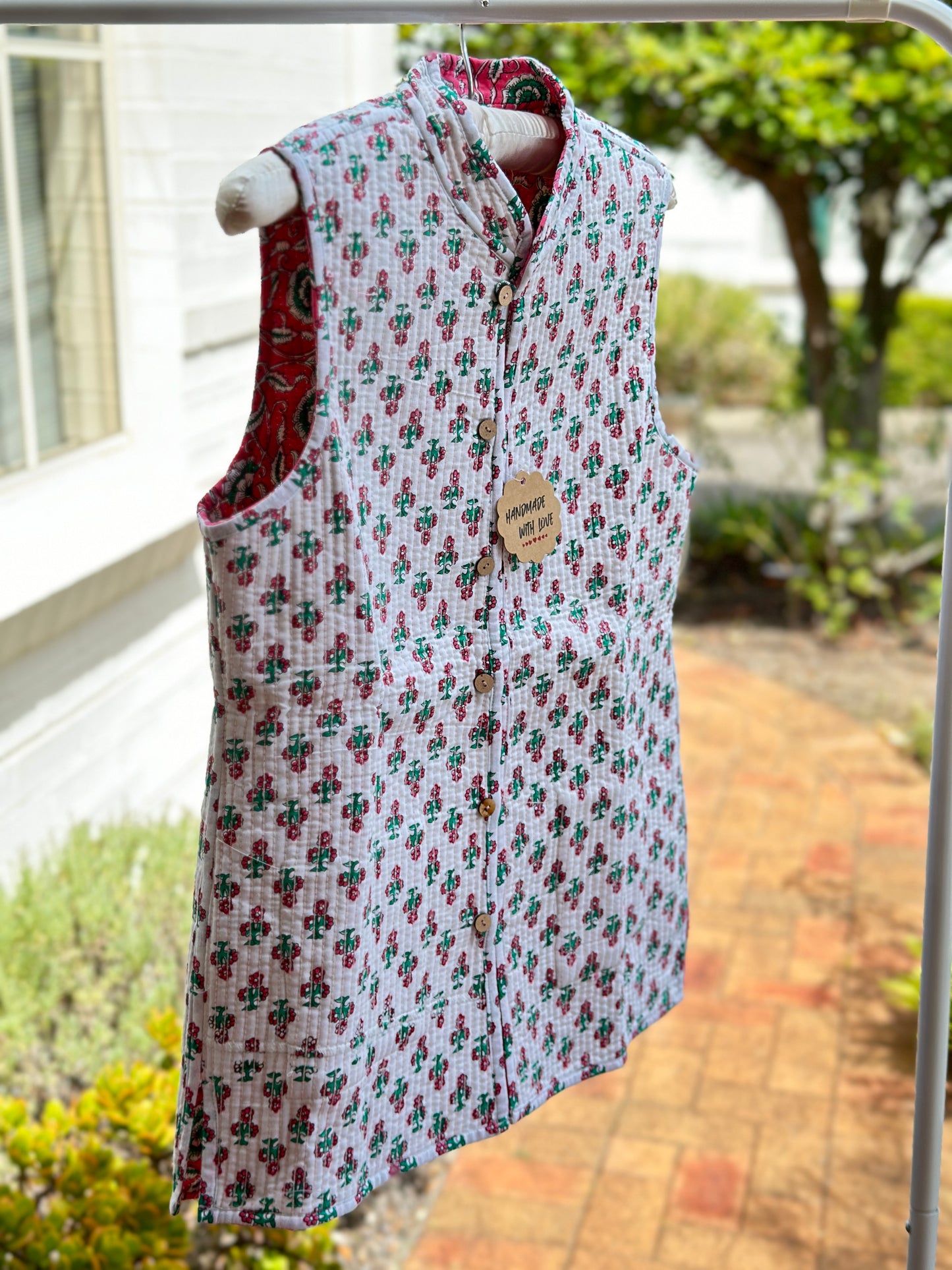 Cherry Blossom Quilted Cotton Fleece Vest (Reversible)