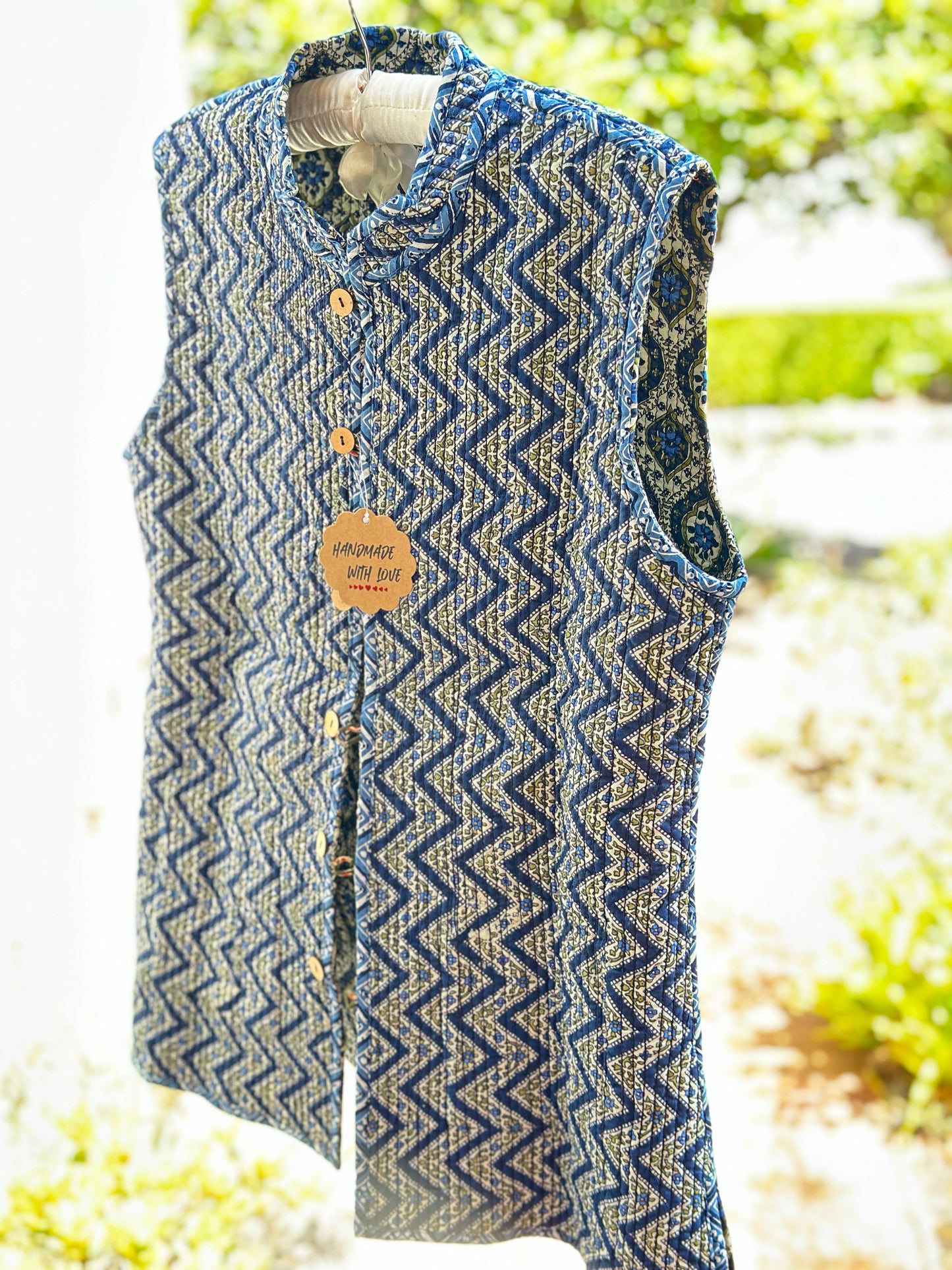 Electric Blue Quilted Cotton Fleece Vest (Reversible)