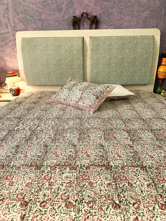 Earthy Luxury - Boho Jute Cotton Tasselled Handblock print Comforter Set with 2 Pillow Covers