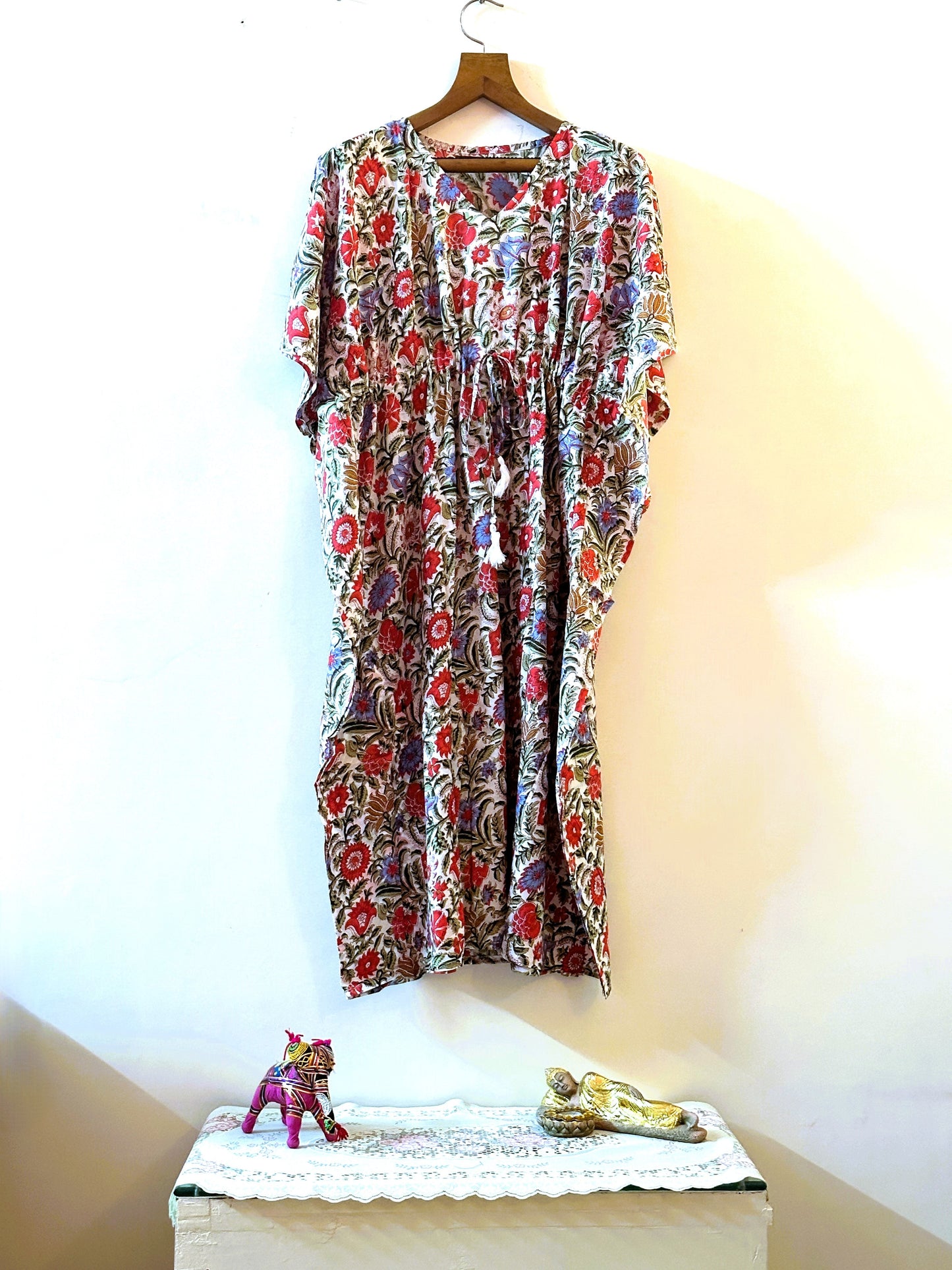 Scarlet Bloom Cotton Long Kaftan