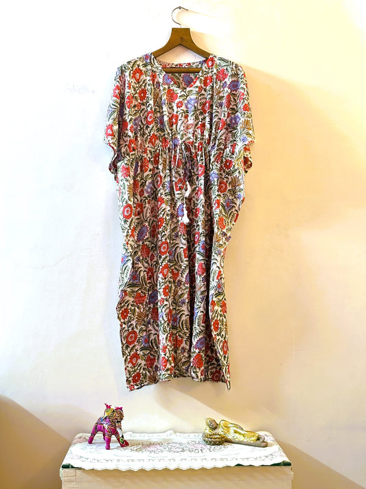 Scarlet Bloom Cotton Long Kaftan