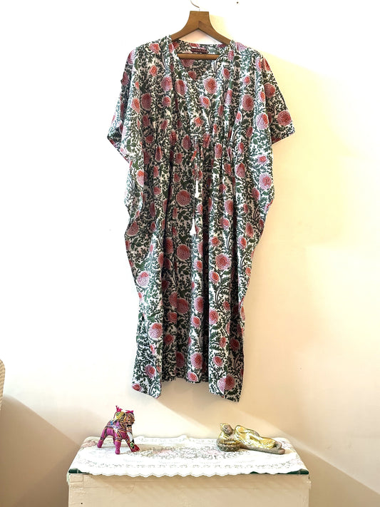 Crimson Garden Cotton Long Kaftan