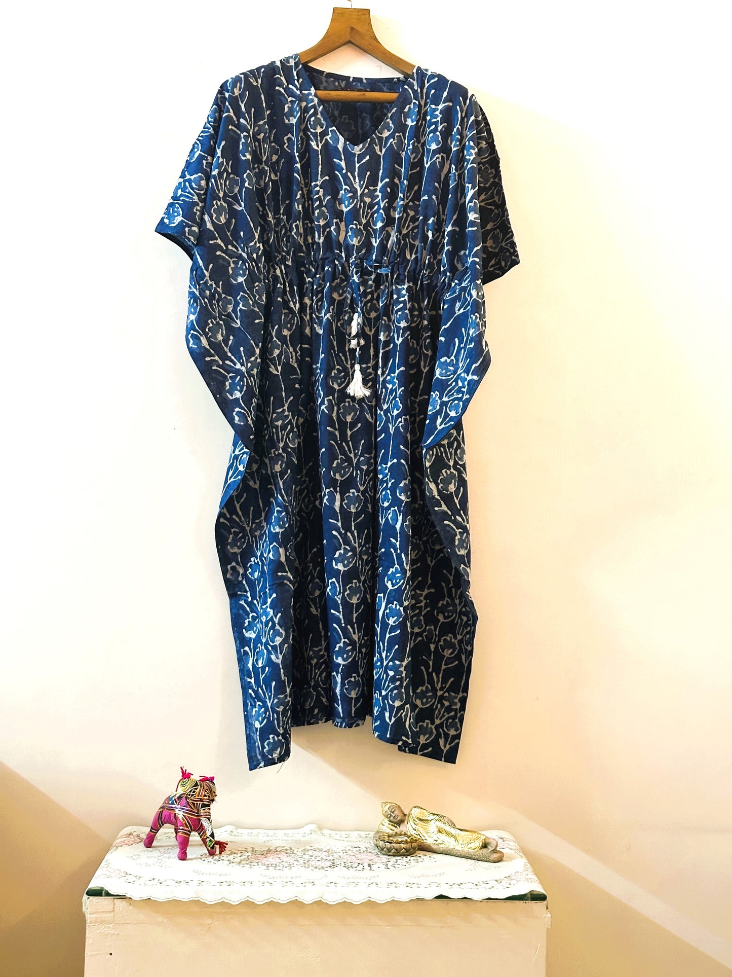 Indigo Bloom Cotton Long Kaftan