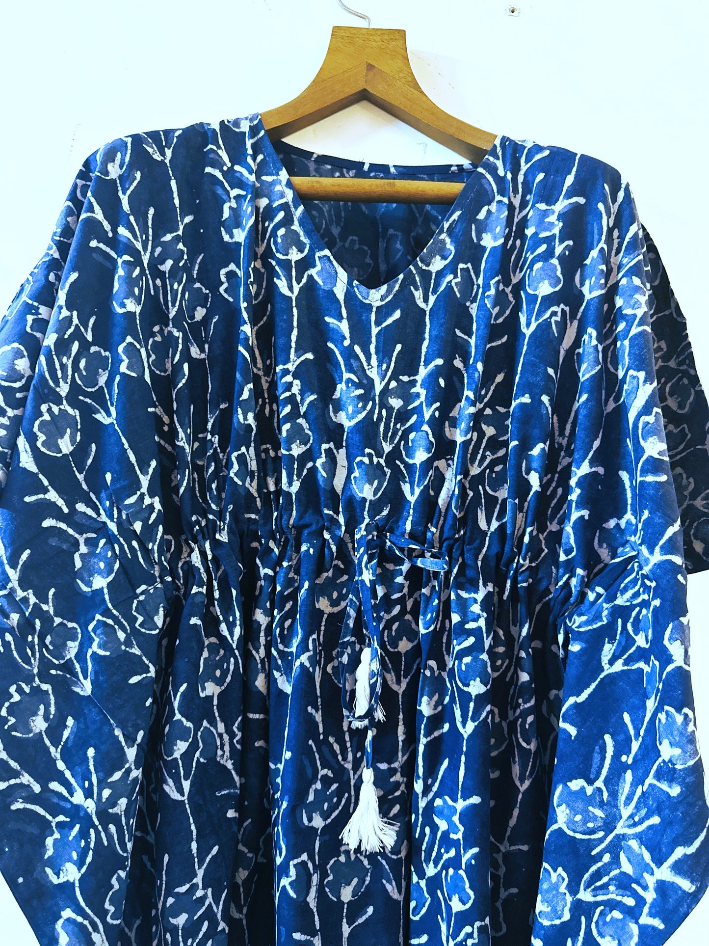 Indigo Bloom Cotton Long Kaftan