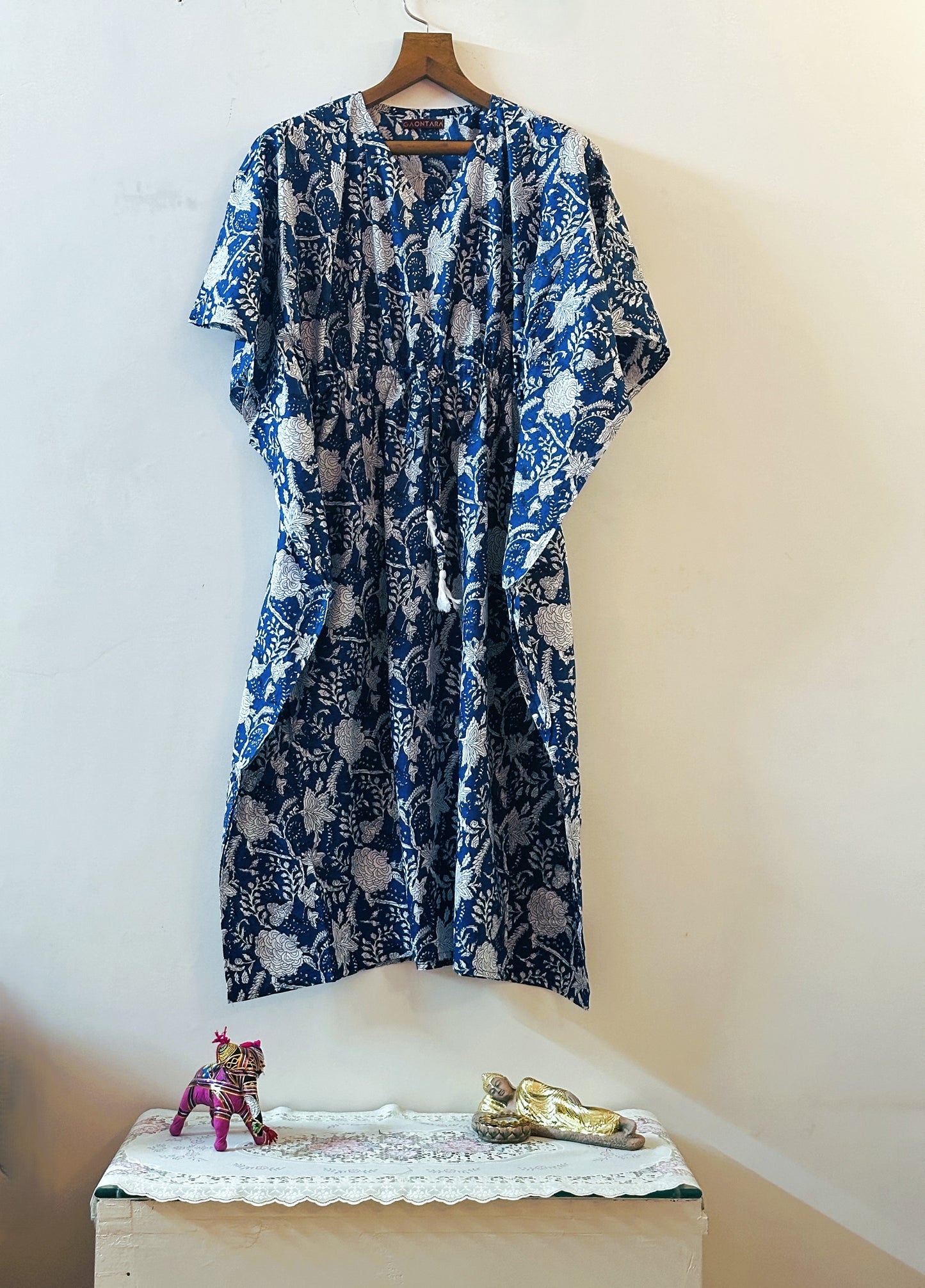 Midnight Flora Cotton Long Kaftan