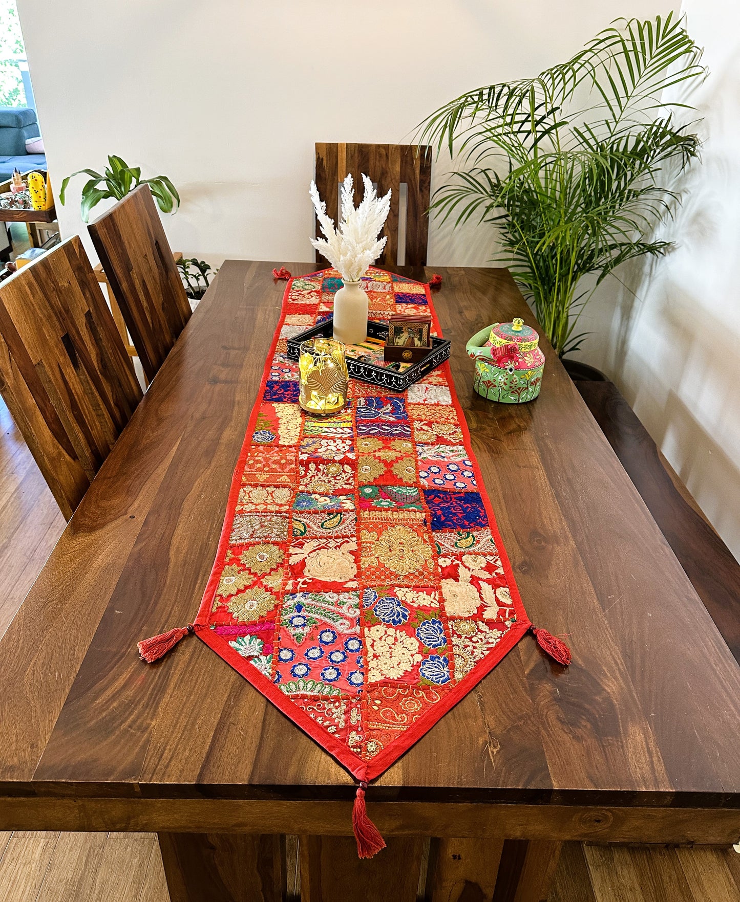 Patchwork Table Runner Red | 14 x 70 inches